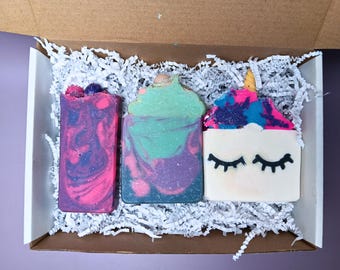 Fantasy Soap Collection Gift Set - Mermaid, Unicorn, and Sugar Plum Fairy Handmade Soap