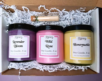 Handmade Candle Gift Set – Lavender, Rose, Honeysuckle