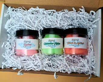 Handmade Sugar Scrub Gift Set - Fruit Collection- Peach, Cucumber Melon, Lychee