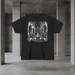 Foundry Vespers - Hooded Monks Forging Rib-Cage Iron Struts | Industrial Goth Shirt, Dark Academia Tee
