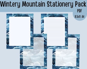 Printable Winter Stationery, Lined Letter Writing Paper, Blank Journal Paper for Men and Women