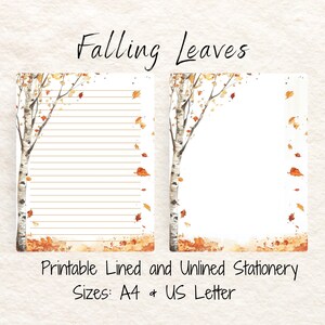 Papel de carta otoñal / Papelería imprimible con temática de bosque otoñal / Papel rayado para escribir / Páginas de diario en blanco / Descargable / 8,5 x 11, A4