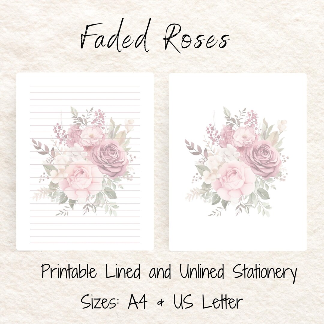 Pink Roses Prinatable Pink Rose Printable Stationery: Lined & Unlined Paper (digital Download ...