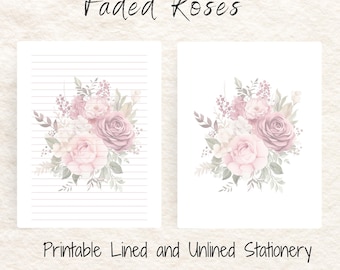 Pink Rose Printable Stationery: Lined & Unlined Paper (Digital Download)