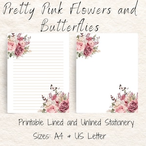 Pink Flowers Stationery: Lined & Unlined Writing Paper (Digital Download)