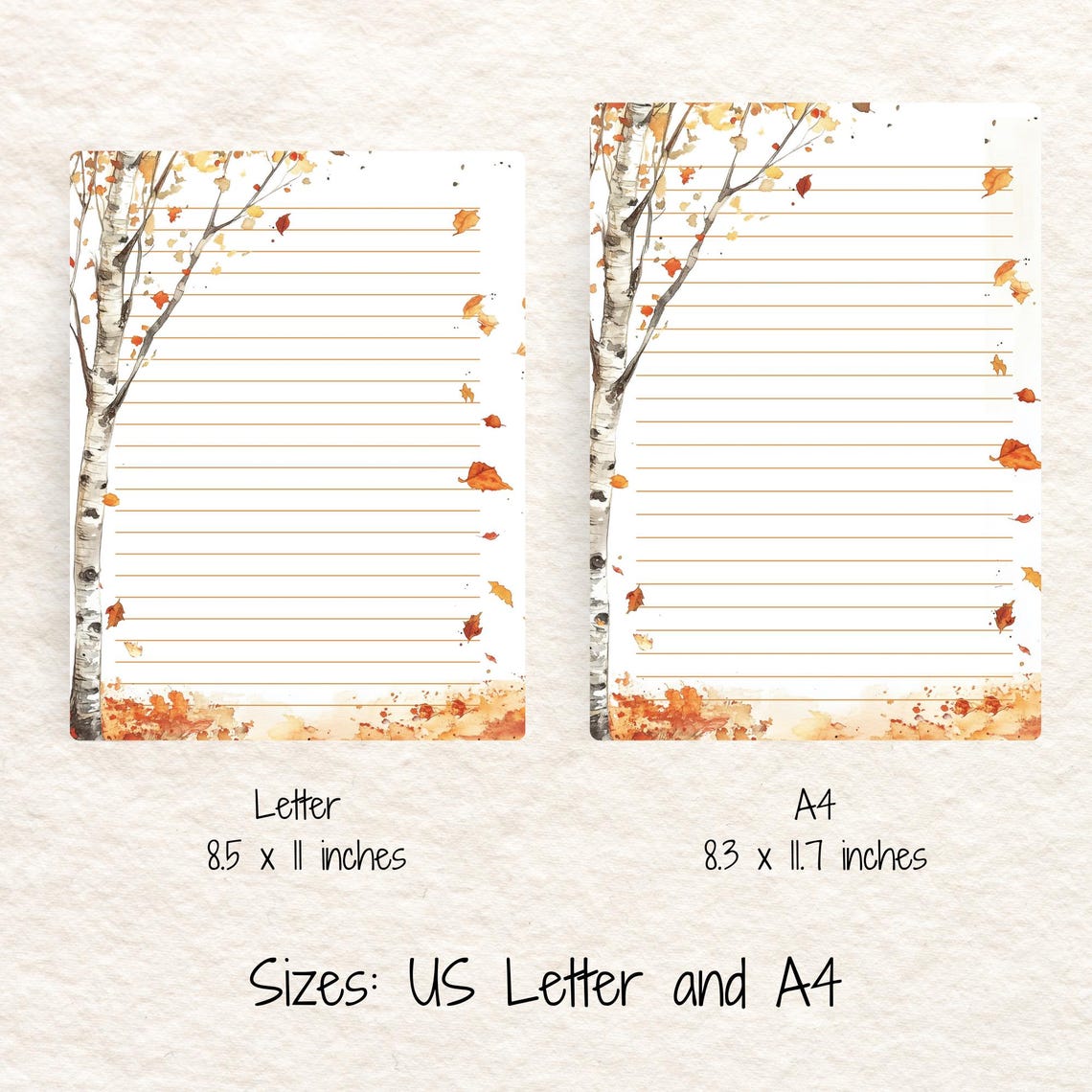 Autumn Leaves Stationery: Printable Lined & Unlined Writing Paper ...