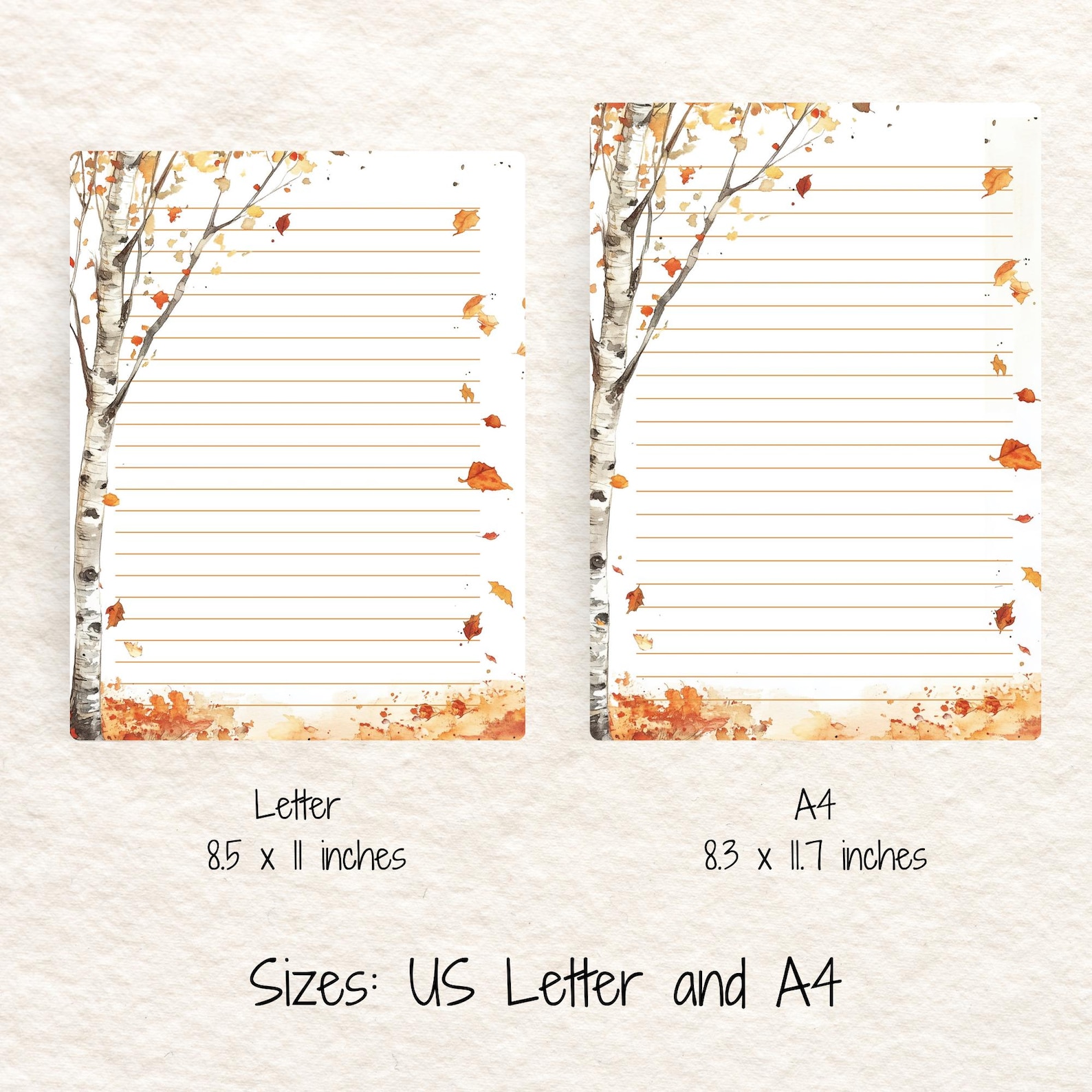 Autumn Leaves Stationery: Printable Lined & Unlined Writing Paper ...