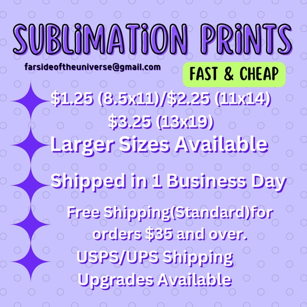 Sublimation Prints, Pro Grade, Economical, Fast Shipping, Custom Sizes Available, Wide Format