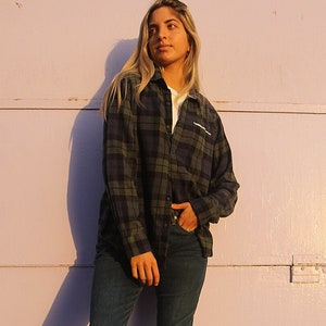 navy & green check flannel shirt