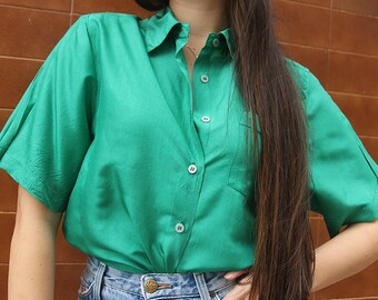 Green Silk Shirt with Short Sleeves