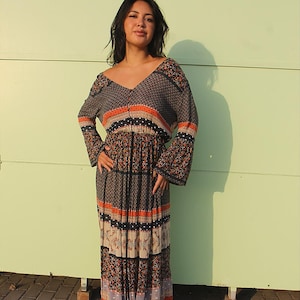 Boho Maxi Dress – Navy Blue Floral Print, Flowy Dress, Long Summer Dress, Holiday Dresses, Navy Blue Dresses, Bohemian Style