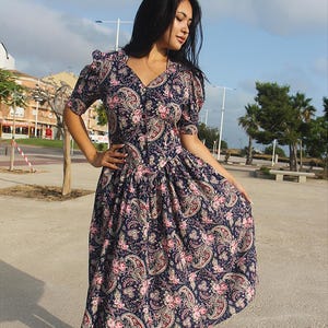 Vintage Blue Floral Cottagecore Dress – Sweetheart Neckline Tea Dress – Cute Casual Summer Dress for Women
