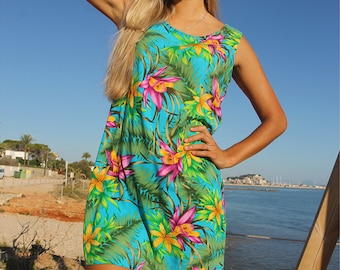 Floral Mini Dress, Sleeveless Summer Dress, Lightweight Beach Dress