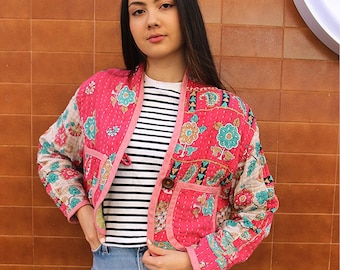 Cotton Quilted Jacket in Pink