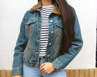 Denim Jacket with Faux Fur Collar