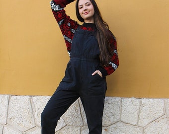 Long Dungarees in Black