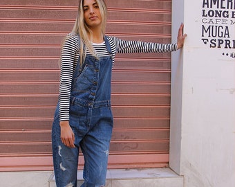 Long Dungarees in Dark Blue