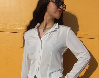 White Crepe Shirt with Long Sleeves