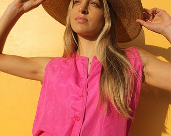 Pink Sleeveless Silk Shirt