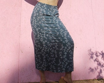 Grey Long Floral Skirt