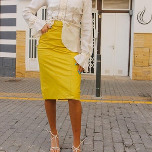 Long leather skirt yellow cheap