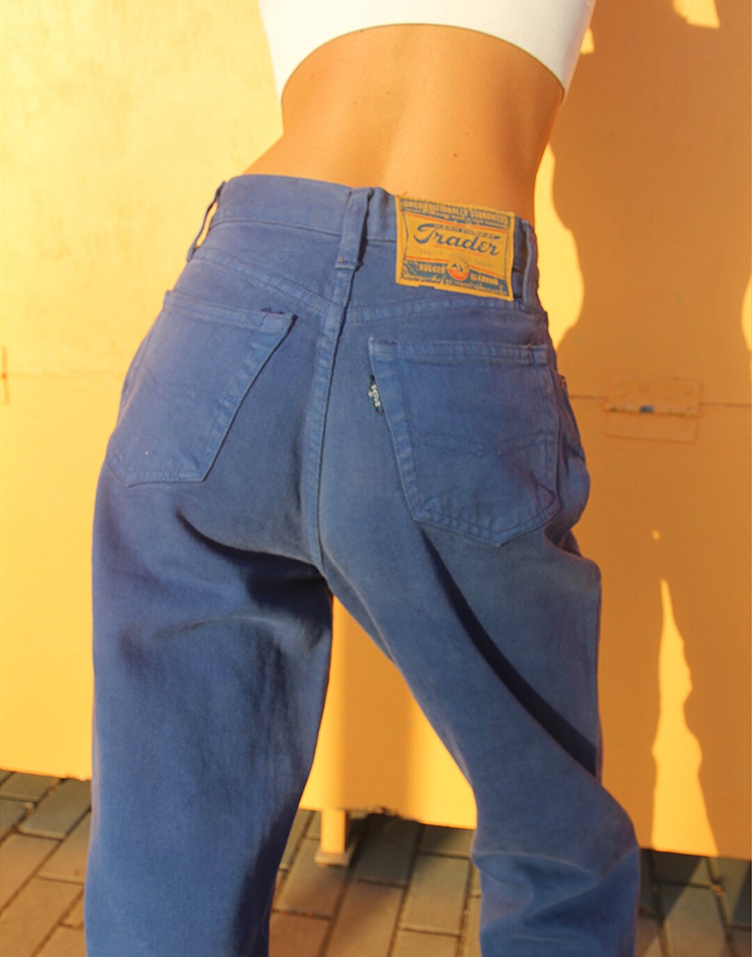 Blue Denim High Waist Tapered Leg Mom Jeans Etsy