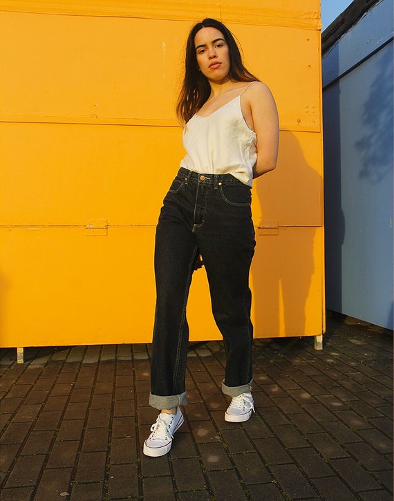 Black Denim High Waist Mom Jeans - Etsy 