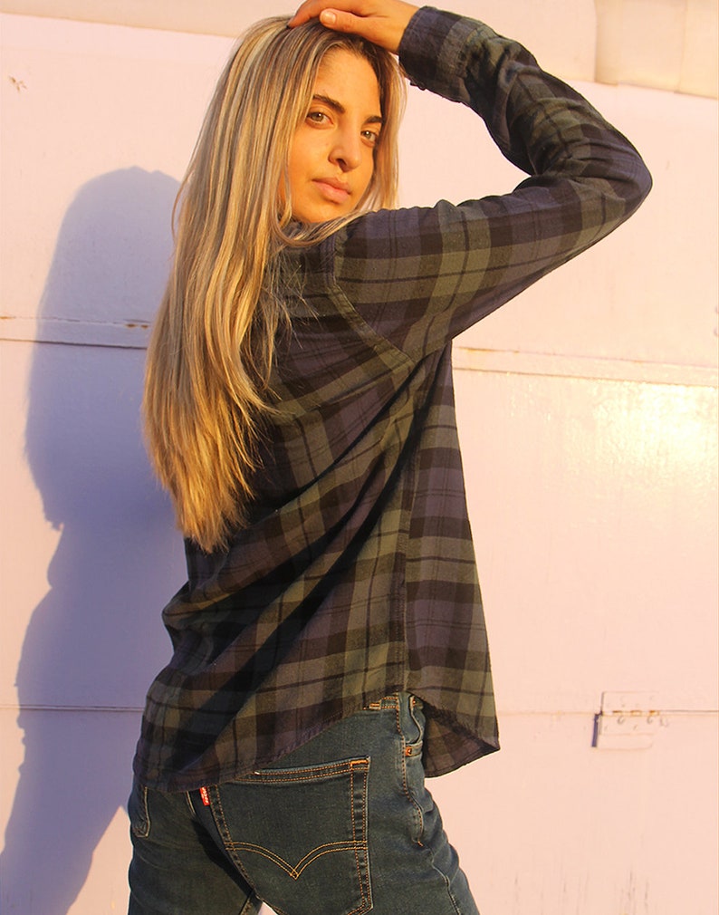 navy & green check flannel shirt