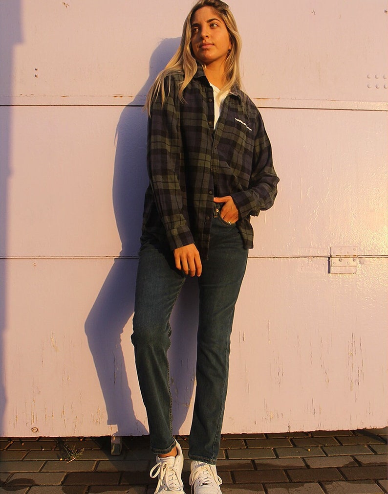 navy & green check flannel shirt