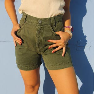 Green High Waist Denim Shorts – Women’s Vintage Fashion | Summer Clothes | Jean Shorts Women | Classic Ladies Shorts