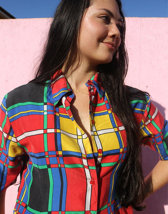 Silk Shirt in Multi Colour Check - image 4