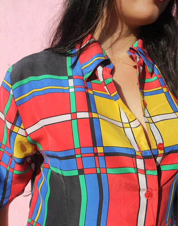 Silk Shirt in Multi Colour Check - image 5