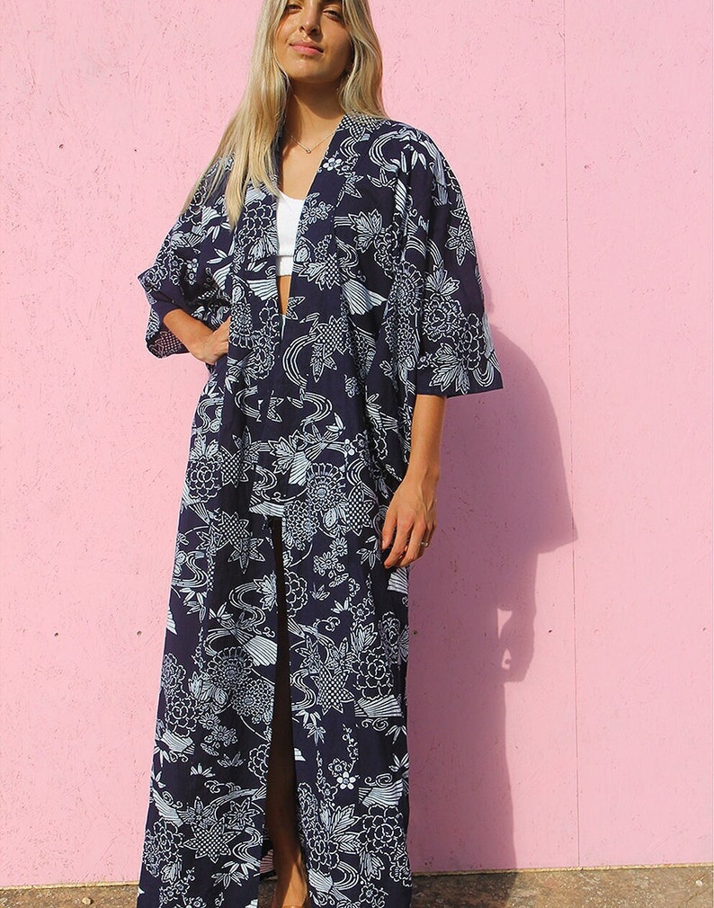 Long Kimono in Navy Blue image 1