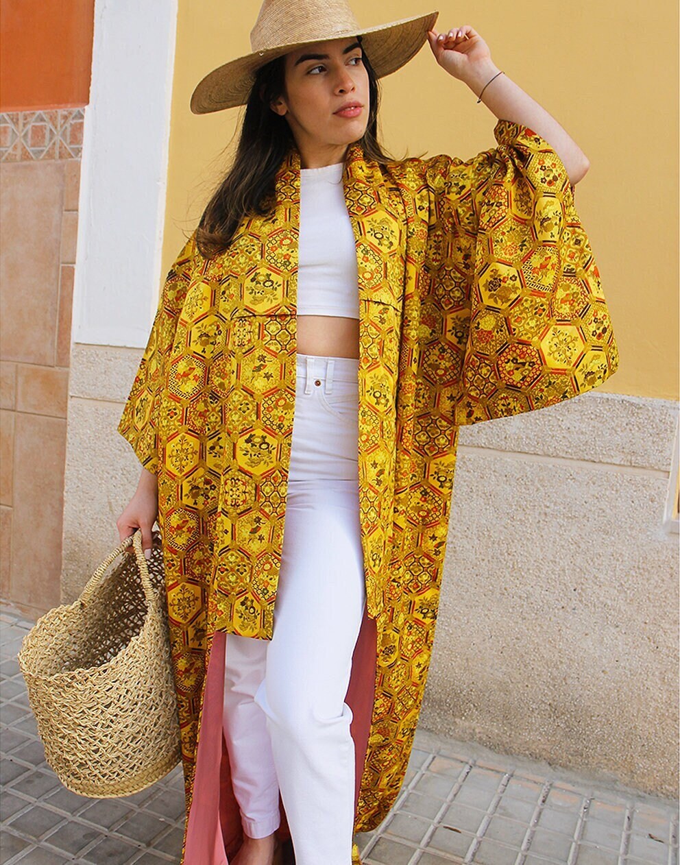 Kimono amarillo - Etsy España
