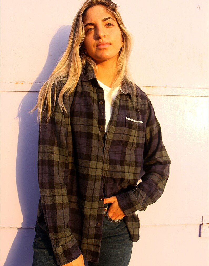 navy & green check flannel shirt