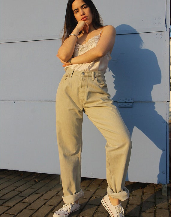 501 Beige High Waist Tall Mom Jeans - Etsy
