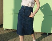 Dark Blue Denim Midi Below Knee Skirt