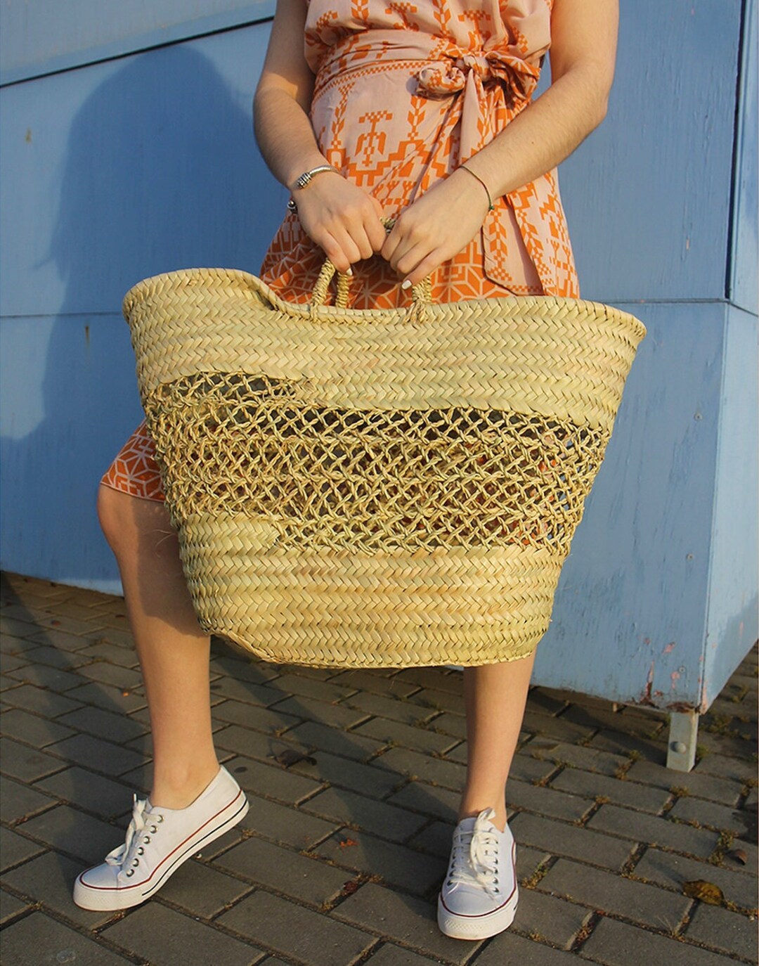 Large Straw Open Weave Tote Beach Bag Etsy