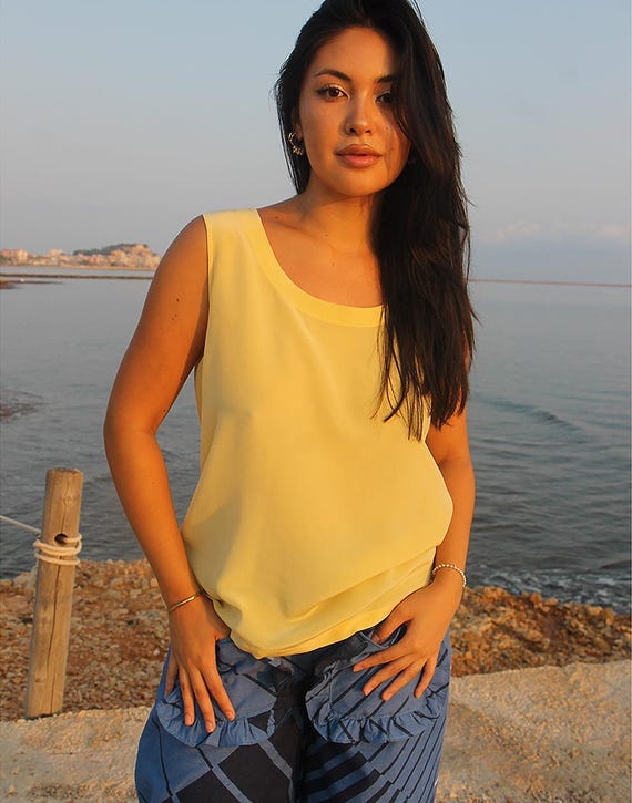 Pastel Yellow Sleeveless Silk Blouse