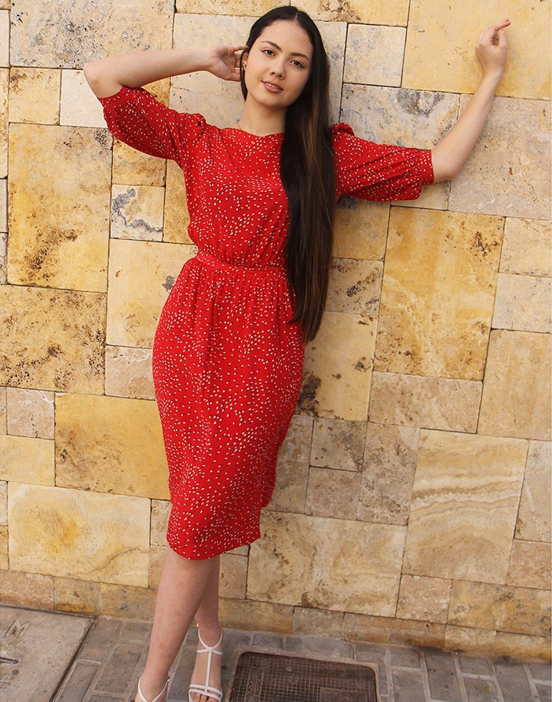 pink and red silk midi dress