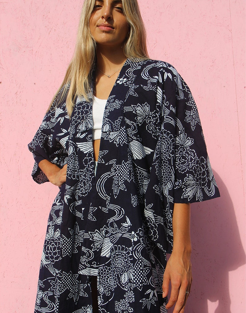 Long Kimono in Navy Blue image 2