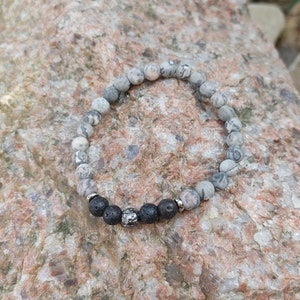 Matte kaart jaspis edelstenen met lavastenen rekbare armband met kristallen kralen | Cadeau voor haar