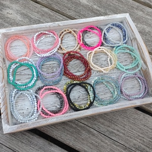 Assorted Sets of Four Stacking 4mm Faceted Crystal Beads + Gemstones Beaded Stretch Bracelet Stack Gift for Her