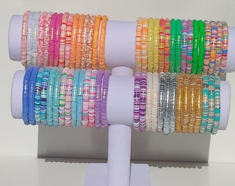 Shiny 6mm Colorful Heishi Disc Beads Bracelet Assorted Colors Summer Disc Bead Bracelets