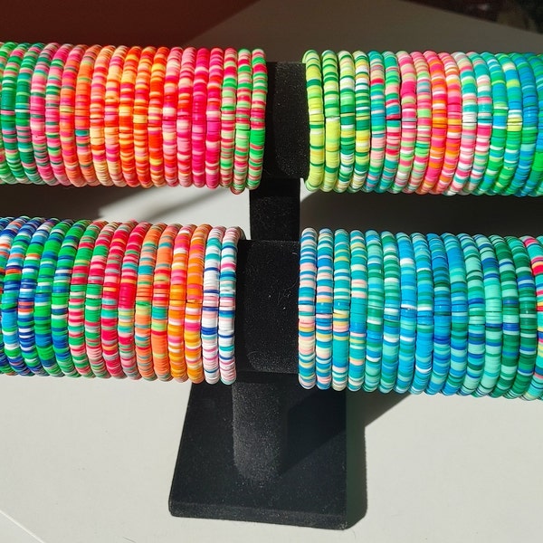 Bright Colorful Heishi Bracelet Assorted Colors Clay Disc Bead Bracelets