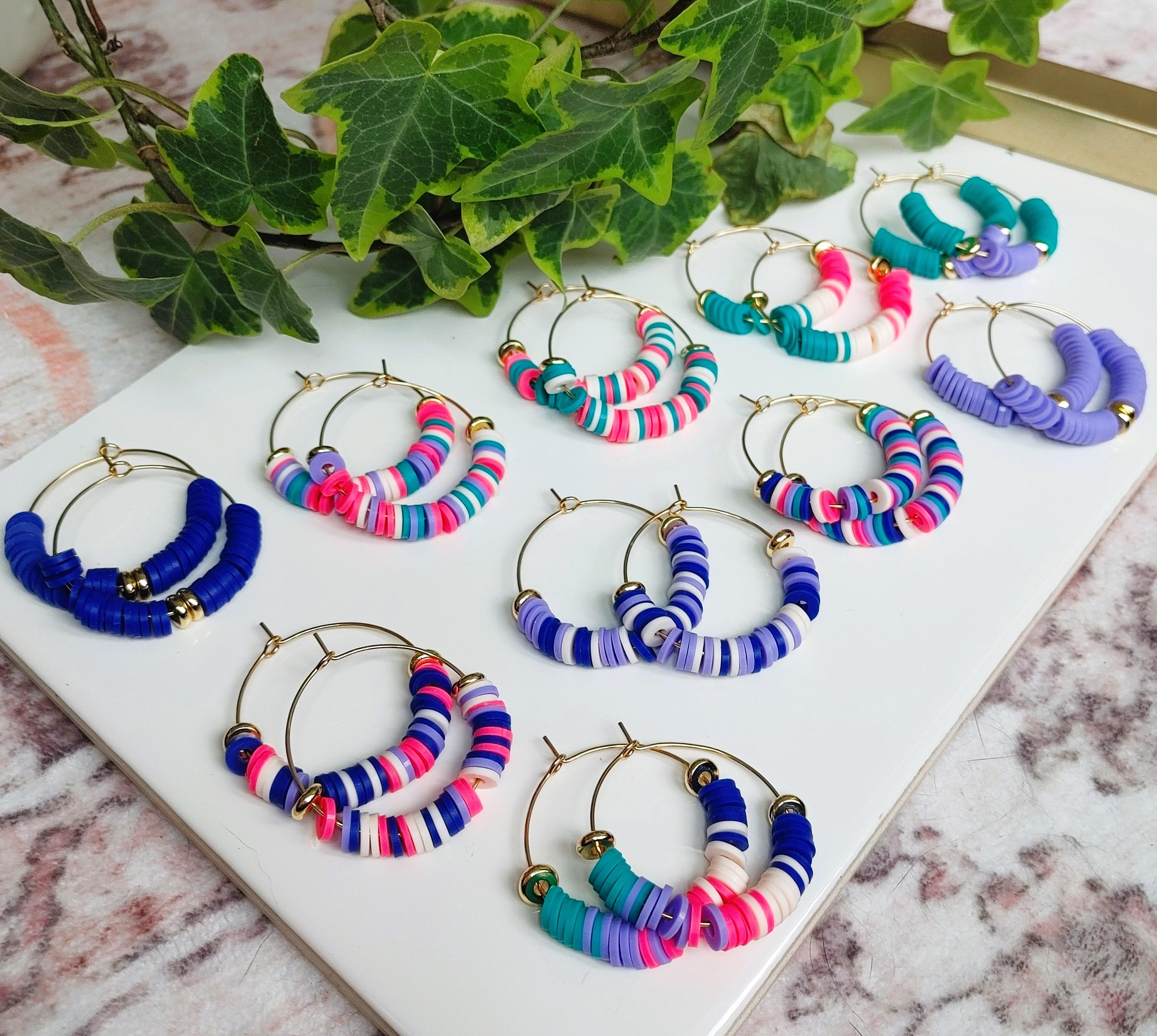 Jeweltone Heishi Hoop Earrings Polymer Clay Disc Beads With Gold