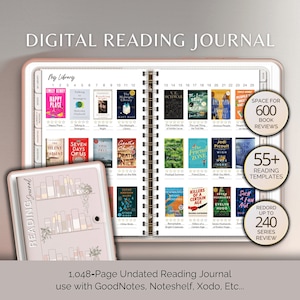 Reading Journal, Digital Planner for iPad & Android, Gift for Book Lover, Reading Log, Record Reviews, Track Goals, Use with GoodNotes, Etc.