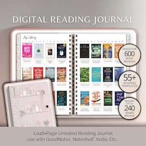 Reading Journal Digital Planner for iPad & Android Gift for Book Lover Reading Log Record Reviews Track Goals Notability GoodNotes Planner