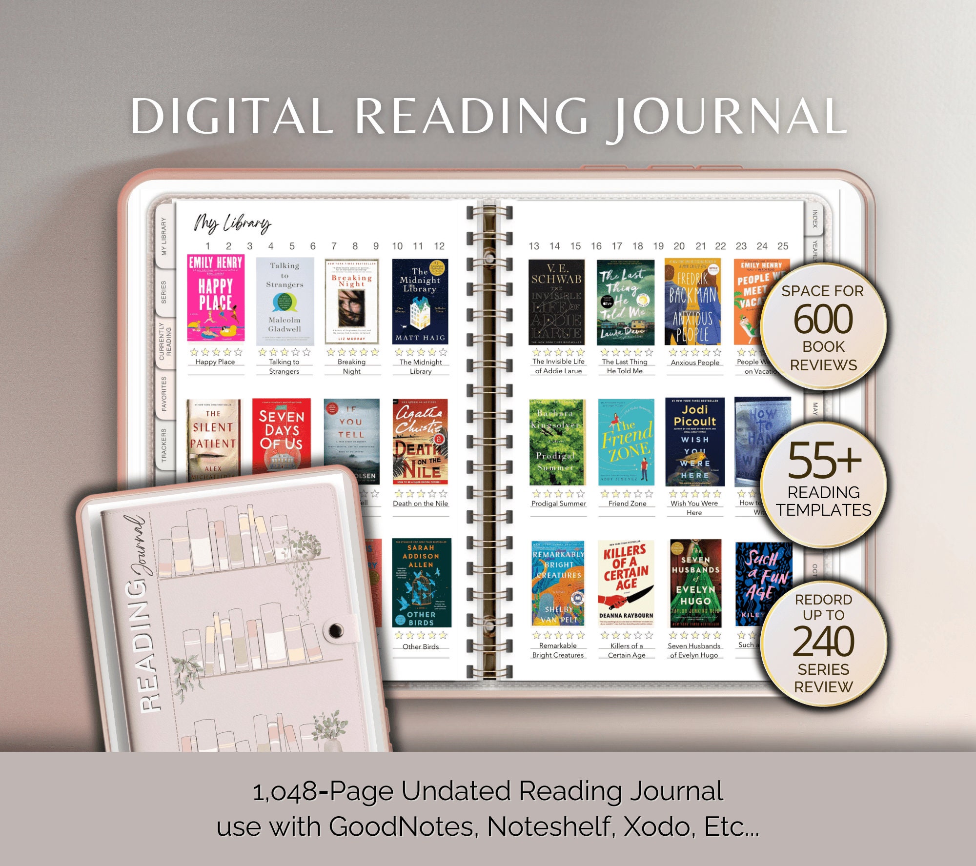 Reading Journal Digital Planner for iPad & Android – Book Lover Gift, Reading Log, Reviews & Goals | GoodNotes & Notability