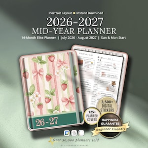 MidYear 2026 2027 Digital Planner GoodNotes iPad Template Dated Daily Weekly Monthly Notability School Journal Digital Stickers